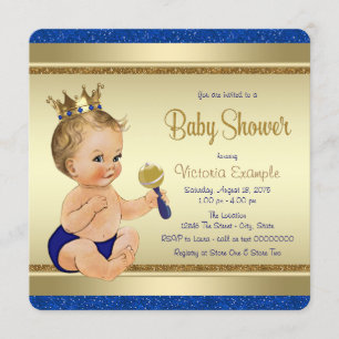 Royal Baby Boy Blue Gold Prince Baby Shower Invitation