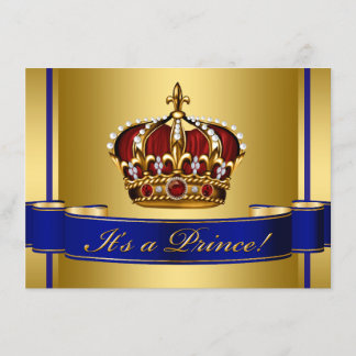 Royal Baby Red Blue and Gold Prince Baby Shower Invitation