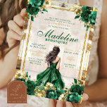 Royal Ballroom Emerald Green Quinceanera Invitation<br><div class="desc">Royal Ballroom Emerald Green Quinceanera Invitation,  Black Gold Royal Princess in Ballgown Quinceanera Invitation,  Mis Quince Anos de Invitaciones</div>