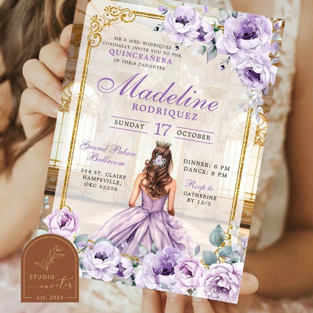 Royal Ballroom Gold and Purple Quinceanera Invitation (Creator Uploaded)