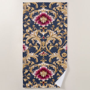 Royal Baroque Floral on Deep Blue Beach Towel