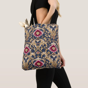 Royal Baroque Floral on Deep Blue Tote Bag