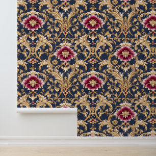 Royal Baroque Floral on Deep Blue Wallpaper