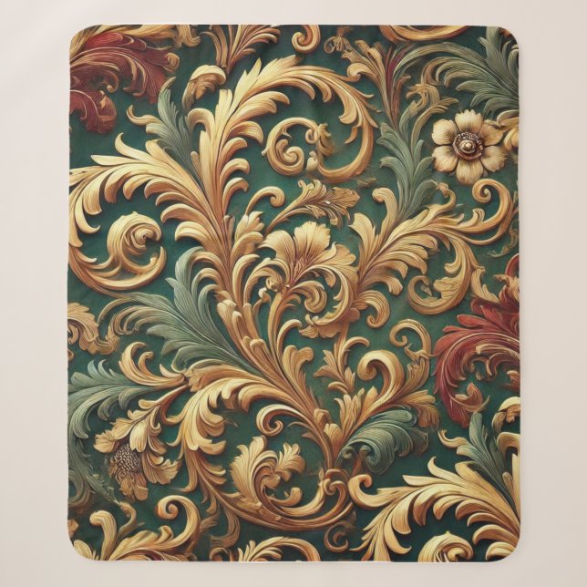 Royal Baroque Floral Pattern Sherpa Blanket (Front)