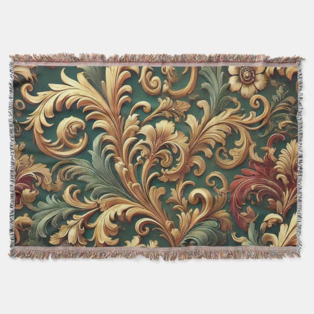 Royal Baroque Floral Pattern Throw Blanket (Front)