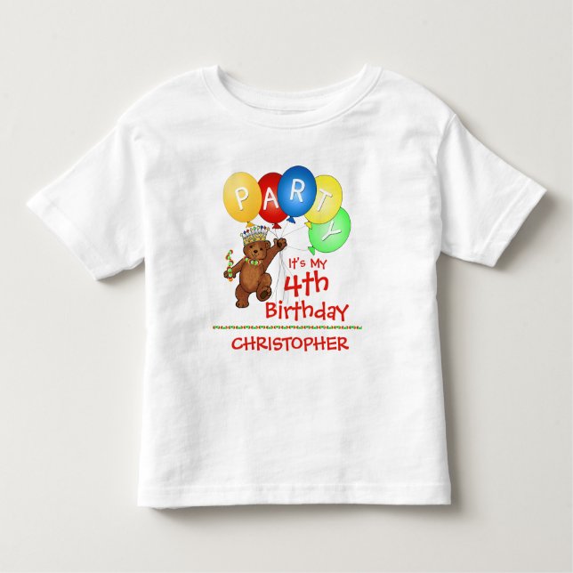 Royal Bear 4th Birthday Party Custom Toddler T-Shirt (Front)
