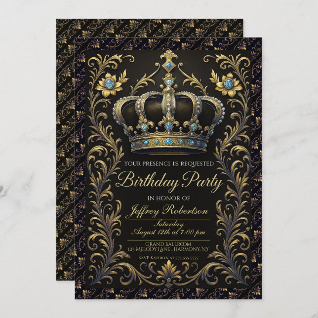 Royal Birthday Party Crown Ornate Invitation (Front/Back)