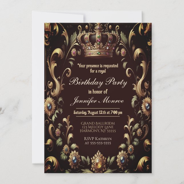 Royal Birthday Party Crown Ornate Invitation (Front)
