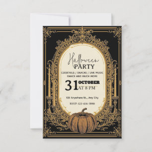 Royal Black-and-Gold Halloween Party Invitation