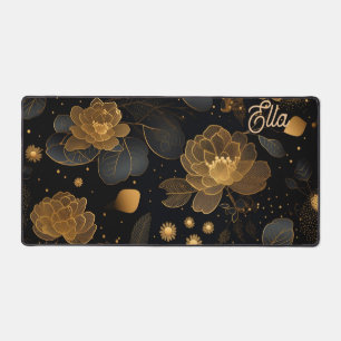 Royal Black and golden floral Desk Mat