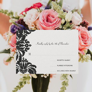 Royal Black Damask Wedding RSVP