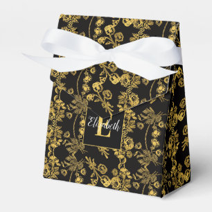 Royal Black & Gold Damask Floral Custom Name Favour Box