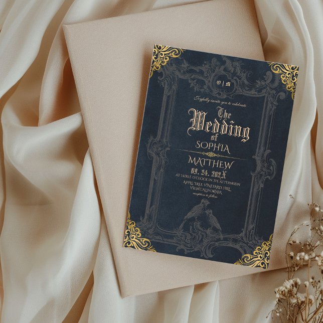 Royal Black Gold Fantasy Medieval Wedding  Invitation (Creator Uploaded)