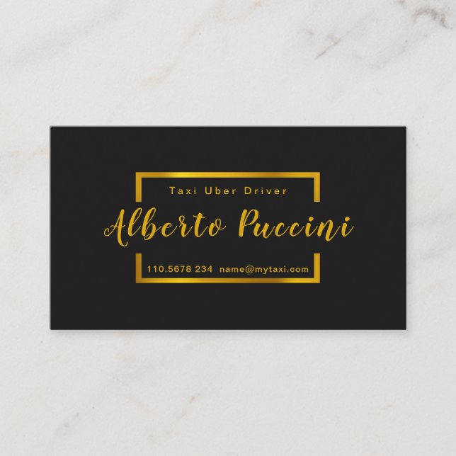 Royal Black Gold Minimalist Radiant Taxi Service Business Card (Front)