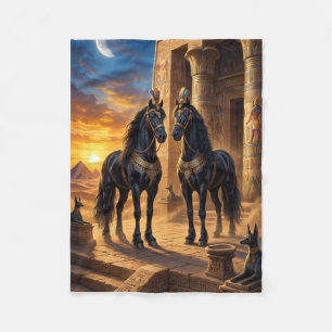 Royal Black Horses Standing In Ancient Egyptian Te Fleece Blanket