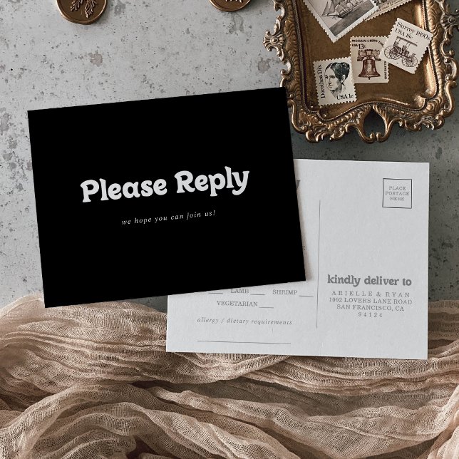 Royal Black Minimal Menu Choice RSVP Postcard (Creator Uploaded)