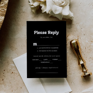 Royal Black Minimal Wedding Menu Choice RSVP