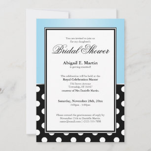 Royal Black Polka Dot Blue Bridal Shower Invitation