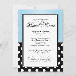Royal Black Polka Dot Blue Bridal Shower Invitation