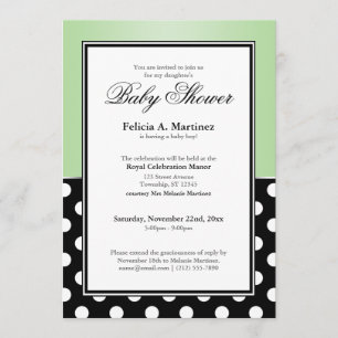 Royal Black Polka Dot Green Baby Shower Invitation