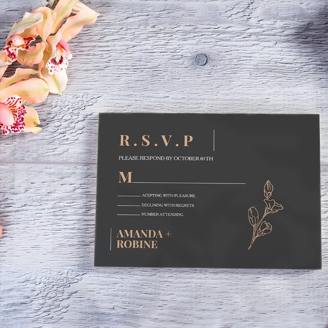 Royal Black Simple Minimalist Wedding RSVP Card (Creator Uploaded)