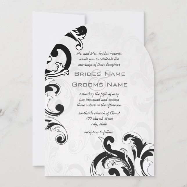 Royal Black Swirls Wedding Invitations (Back)
