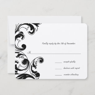 Royal Black Swirls Wedding RSVP Card