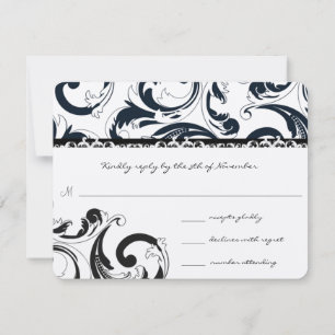 Royal Black Swirls Wedding RSVP Card