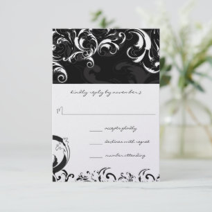 Royal Black Swirls Wedding RSVP Card