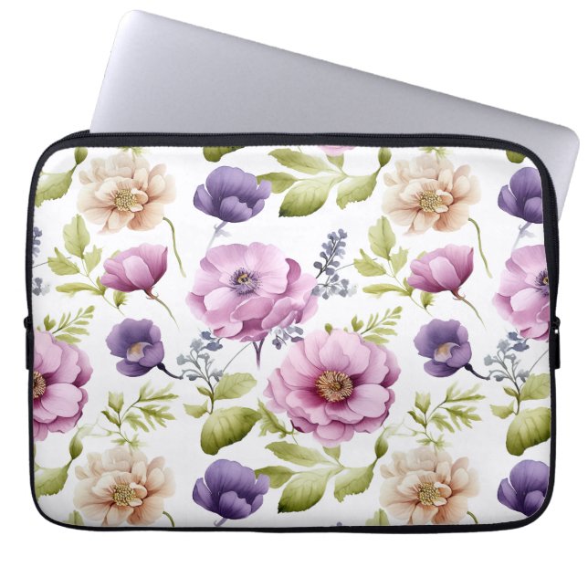 Royal Bloom Symphony Purple Floral Pattern Laptop Sleeve (Front)