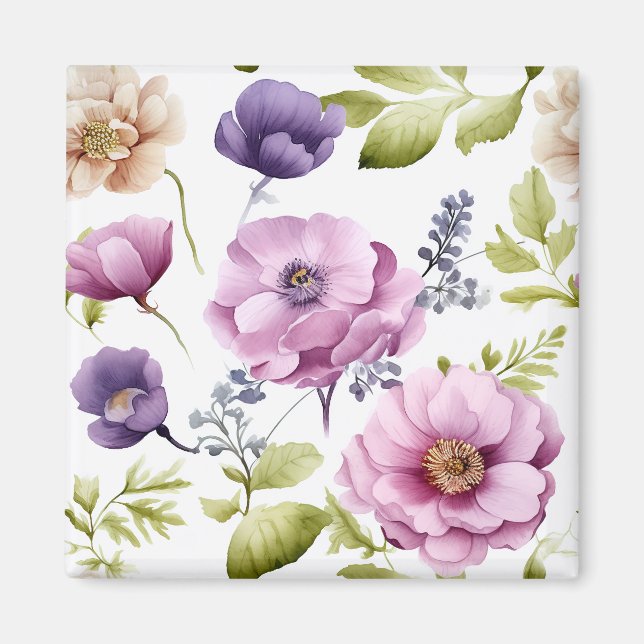 Royal Bloom Symphony Purple Floral Pattern Magnet (Front)