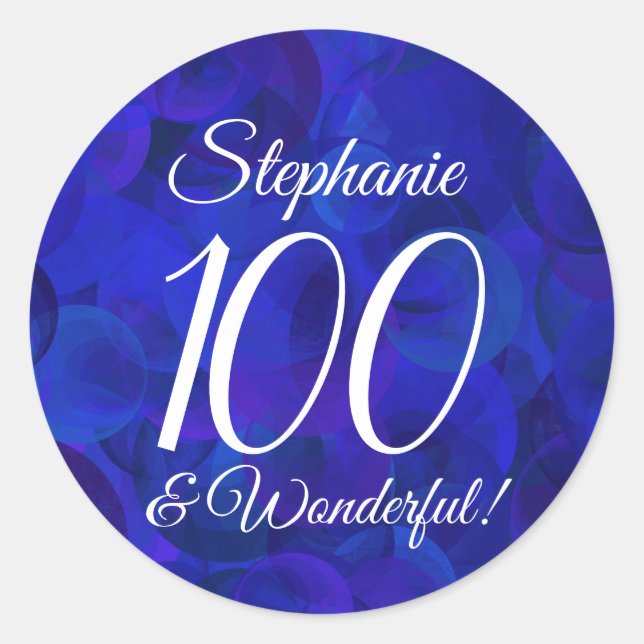 Royal Blue 100 and Wonderful Birthday Favour Classic Round Sticker (Front)