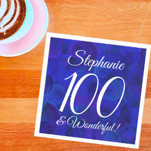 Royal Blue 100 and Wonderful Birthday Party Napkin