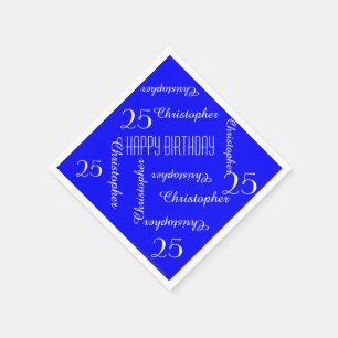 Royal Blue 25th Birthday Party Repeat Names, Paper Napkin