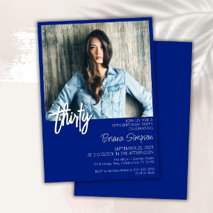 Royal Blue 30th Birthday Photo Invitation