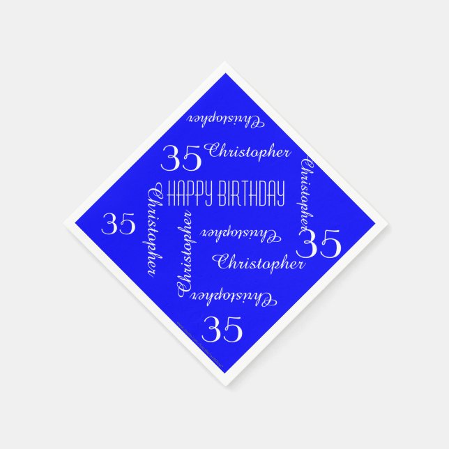 Royal Blue 35th Birthday Party, Names, Paper Napkin (Corner)