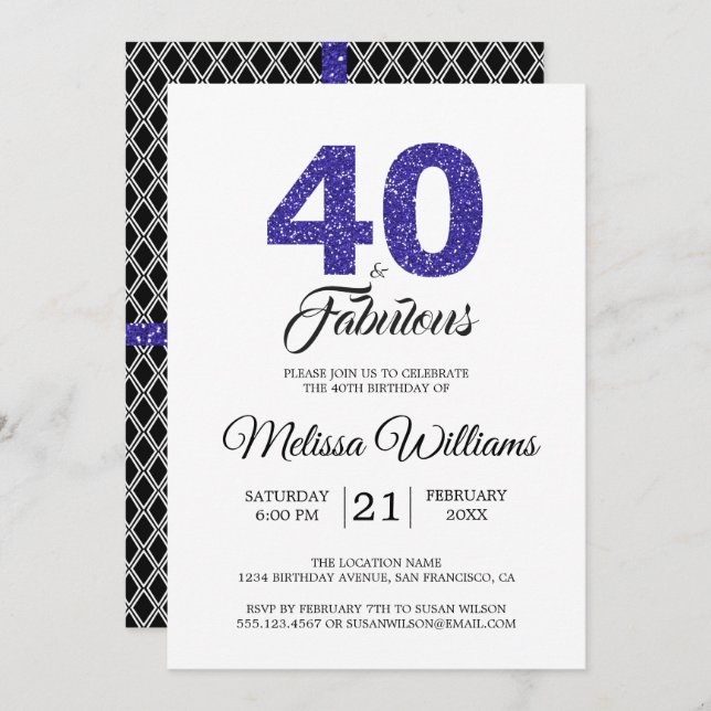 Royal Blue 40 and Fabulous | 40th Birthday Party Invitation (Front/Back)
