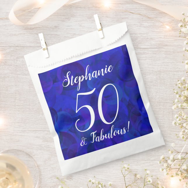 Royal Blue 50 and Fabulous Birthday Party Favour Bags (Clipped)