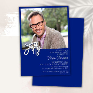 Royal Blue 50th Birthday Photo Invitation
