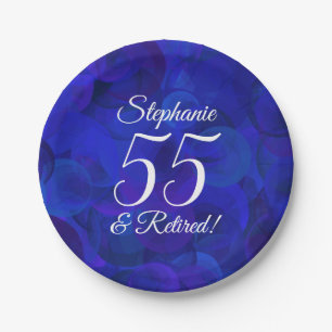 Royal Blue 55 and Retired Retirement Party Paper Plate