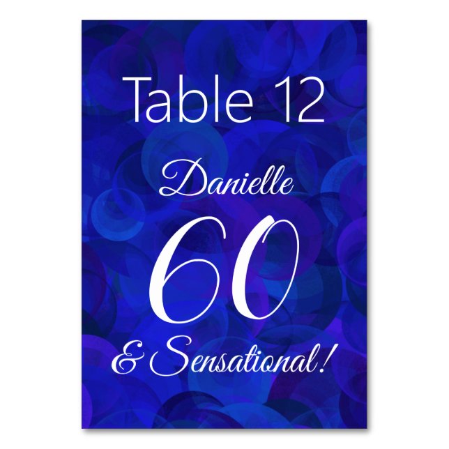 Royal Blue 60 and Sensational Birthday Party Table Number (Front)
