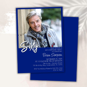 Royal Blue 60th Birthday Photo Invitation