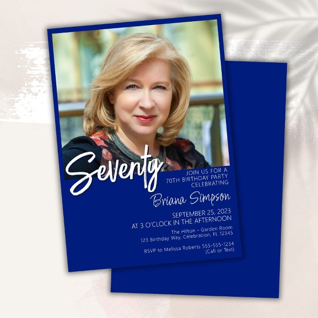 Royal Blue 70th Birthday Photo Invitation (Creator Uploaded)