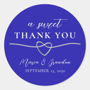 Royal Blue A Sweet Thank You Wedding Favour Classic Round Sticker