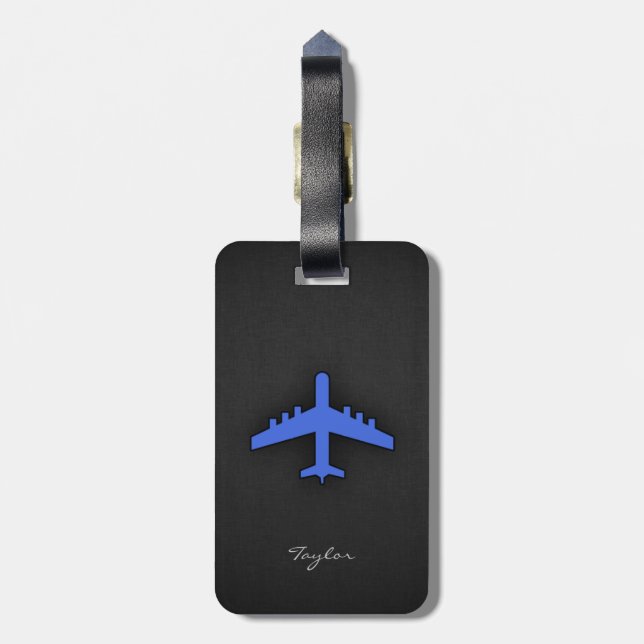 Royal Blue Aeroplane Luggage Tag (Back Vertical)