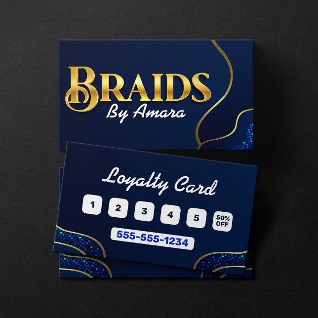 Royal Blue African Hair Braiding Photo Braid Salon Loyalty Card (Creator Uploaded)
