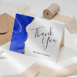 Royal Blue Agate Gold Wedding Thank You Card