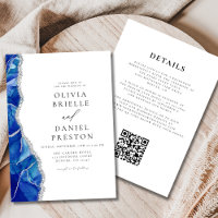 Royal Blue Agate Silver Wedding QR Code
