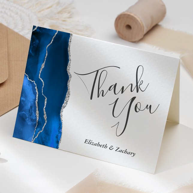 Royal Blue Agate Silver Wedding Thank You Card (Creator Uploaded)
