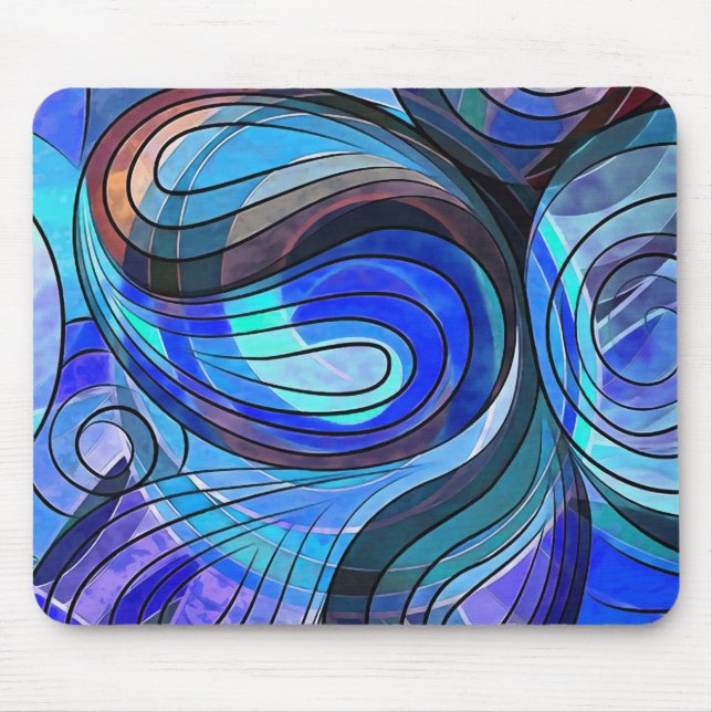 Royal Blue and Aqua Doodle With Black Lines Mouse Pad (Front)